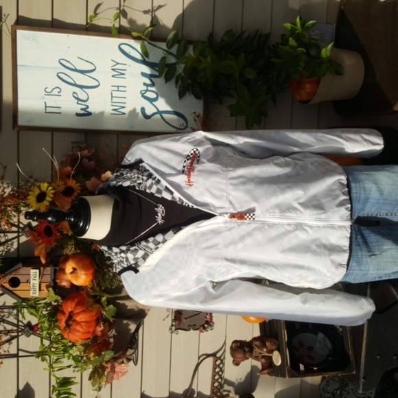 HARLEY-DAVIDSON ♡ White|Black|Orange Check Lining Zip Front Hoodie H-D Jacket M - Picture 3 of 17